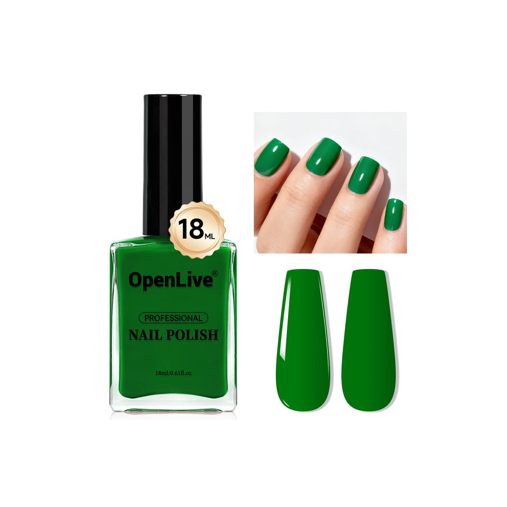OpenLive esmalte uñas verde oscuro 18ml, acabado elegante y duradero para uso diario.
