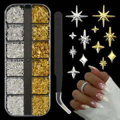 OPMADM estrellitas para uñas: brillo plateado y dorado para diseños deslumbrantes.