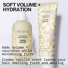 Pacifica vainilla avena cabello fino volumen visible raíces elevadas.