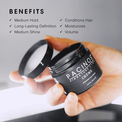 Pacinos Creme: pote para una aplicación suave y control preciso.
