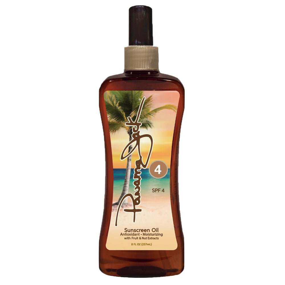 Panama Jack: botella pulverizadora de protector solar SPF 4 para bronceado uniforme.