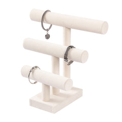 Pangkeep joyero para brazaletes con tres niveles en beige, organización elegante.