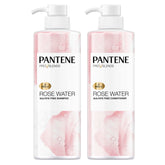 Pantene champú agua de rosa en botella, hidrata suavemente el cabello.