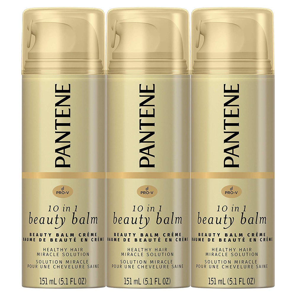 Pantene Beauty Balm, botella-vertiendo, ayuda a controlar el frizz para un peinado ligero.