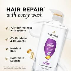 Pantene Champú Sheer Volume con etiqueta de protección de color para cabello teñido.