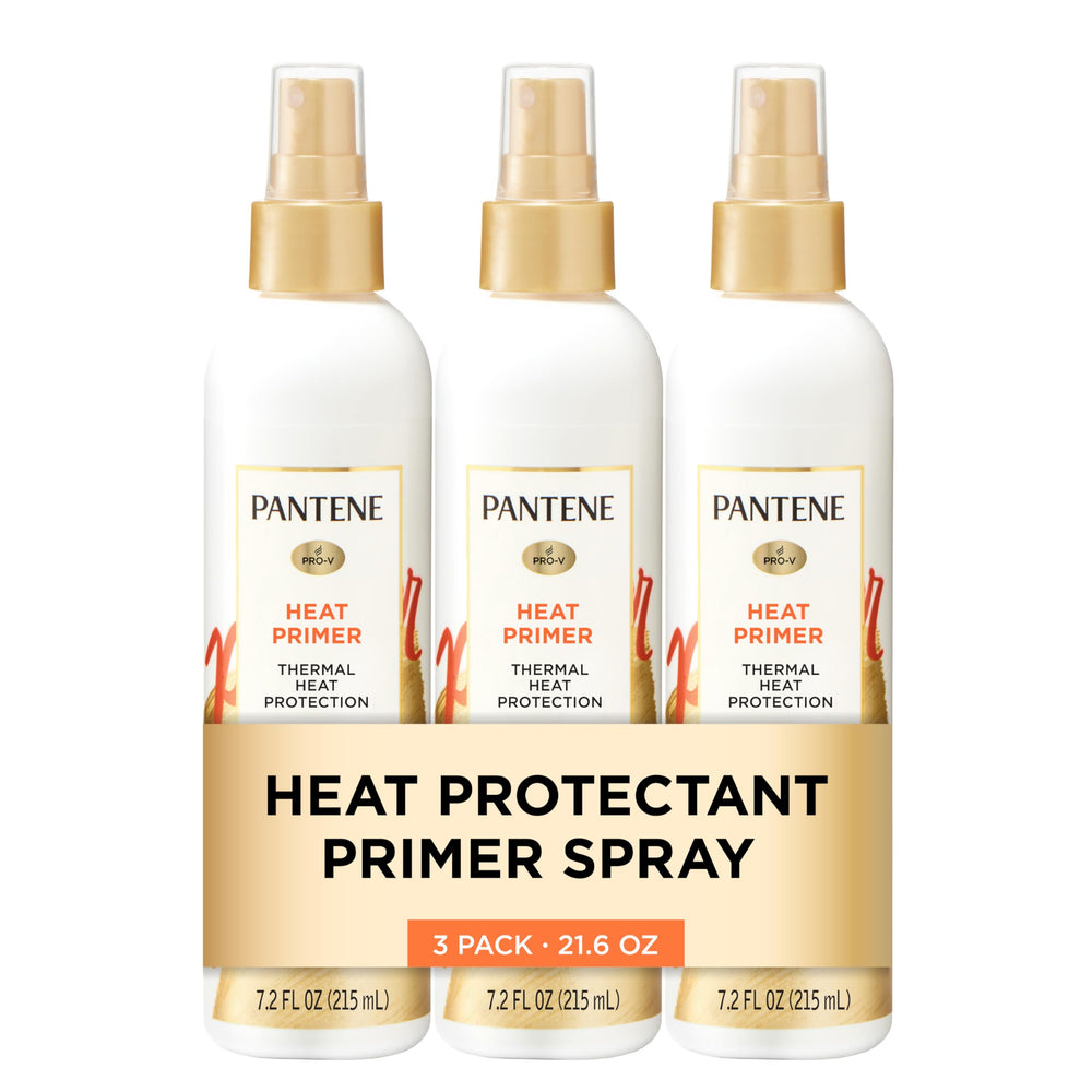 Pantene Pro-V Heat Primer, botella en primer plano, protege el cabello del calor
