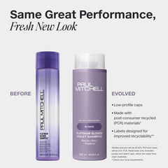 Champú violeta rubio platino de Paul Mitchell, primer plano de tinte violeta para tonos fríos.