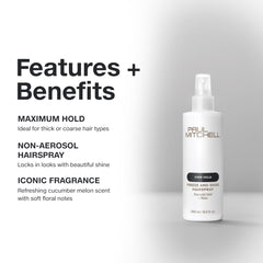 Paul Mitchell Freeze and Shine, primer plano de brillo intenso tras peinado.