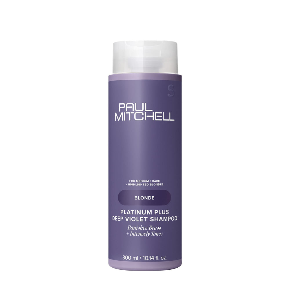 Paul Mitchell Platinum Plus Deep Violet Shampoo neutraliza brillos amarillos en rubios