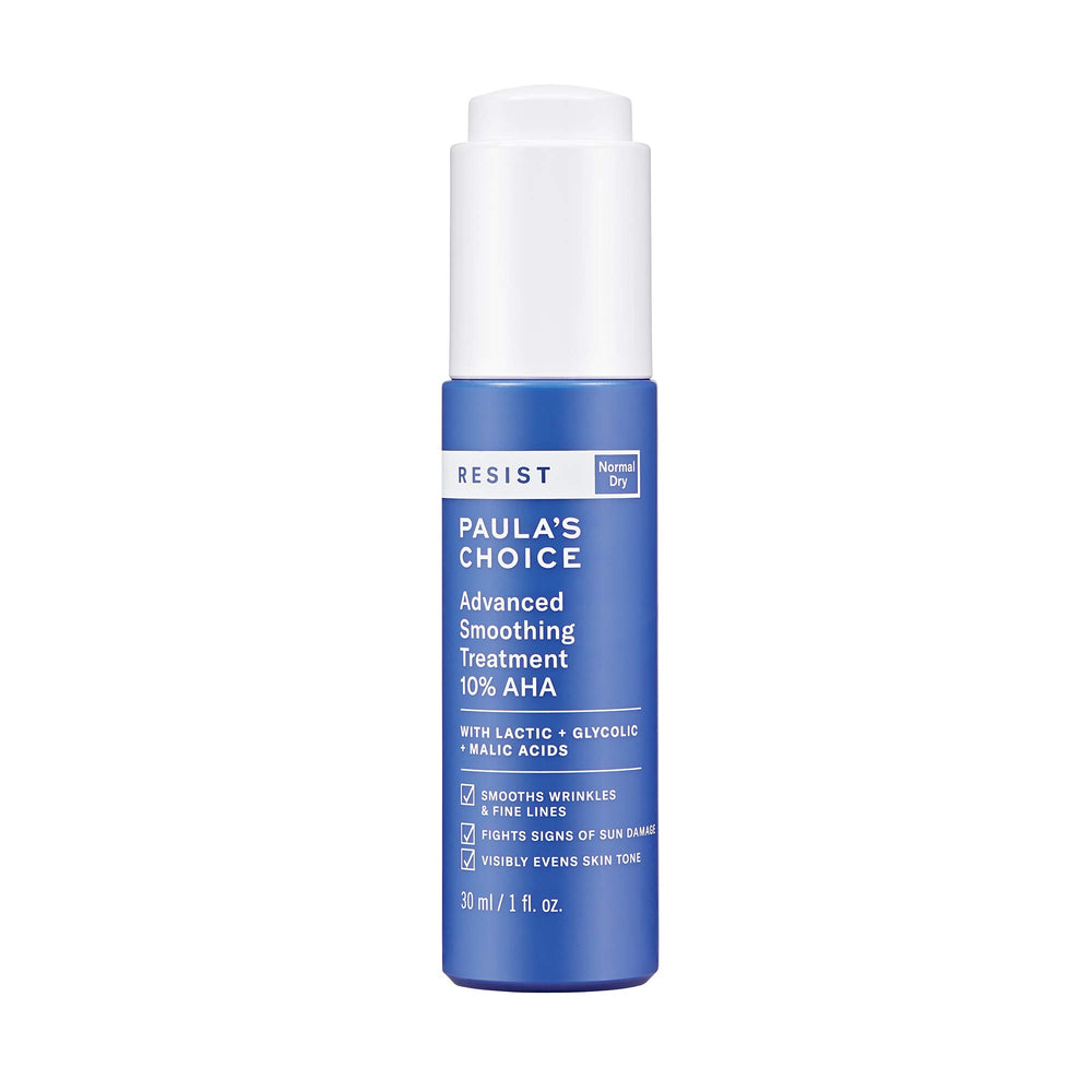 Paula's Choice RESIST: botella con exfoliante 10% AHA para suavizar la piel.