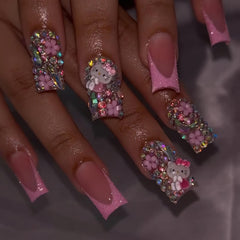 PDFADSK uñas frances punta rosada glitter con acabado brillante y elegante
