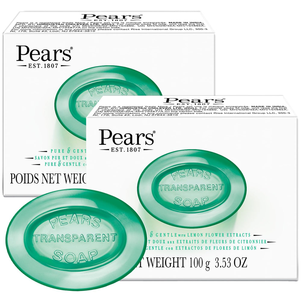 Pears jabon glicerina verde transparente, doble pack, hidratación suave para la piel
