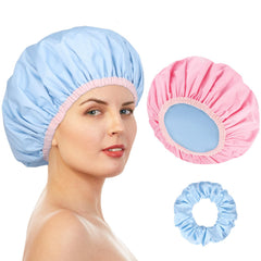 Pengxiaomei capucha de ducha doble, lado azul, ajuste cómodo para cabello largo.