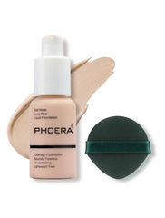 Phoera Foundation 101 Porcelana, botella visible, tono equilibrado y acabado mate.