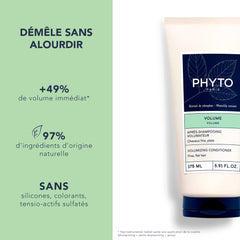PHYTO acondicionador de volumen, desenredado sin tirones para fibra suave.