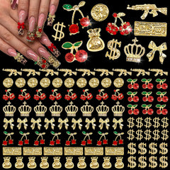 Dijes Pizadix uñas signo dólar dorado para un look audaz y llamativo.