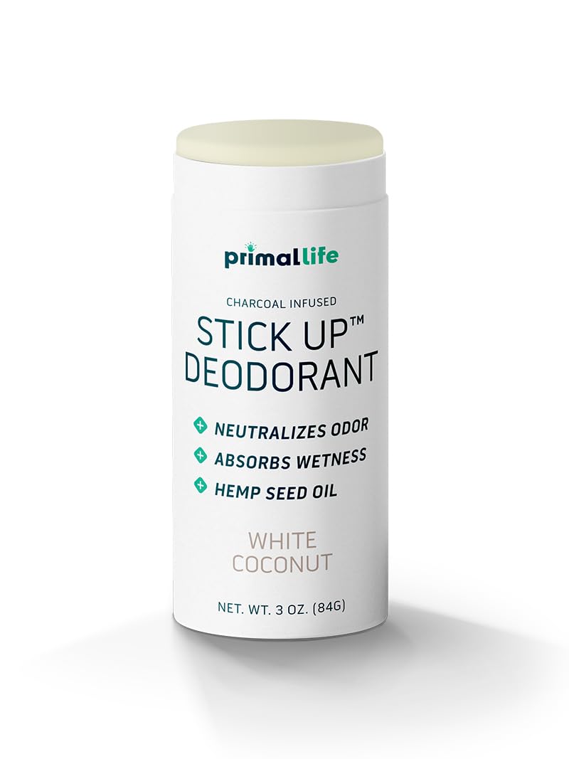 Stick Up de Primal Life Organics con coco blanco, aroma fresco para uso diario.