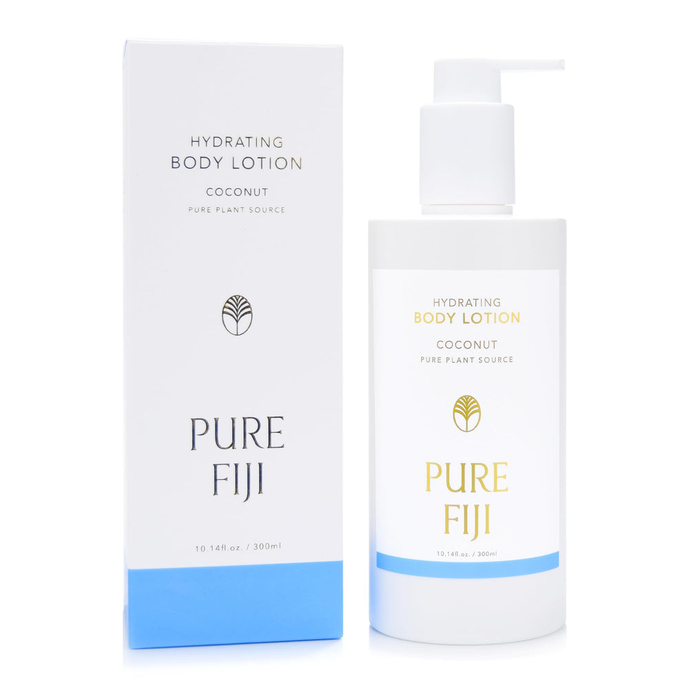 Pure Fiji loción corporal coco, botella; hidratación profunda para piel seca.