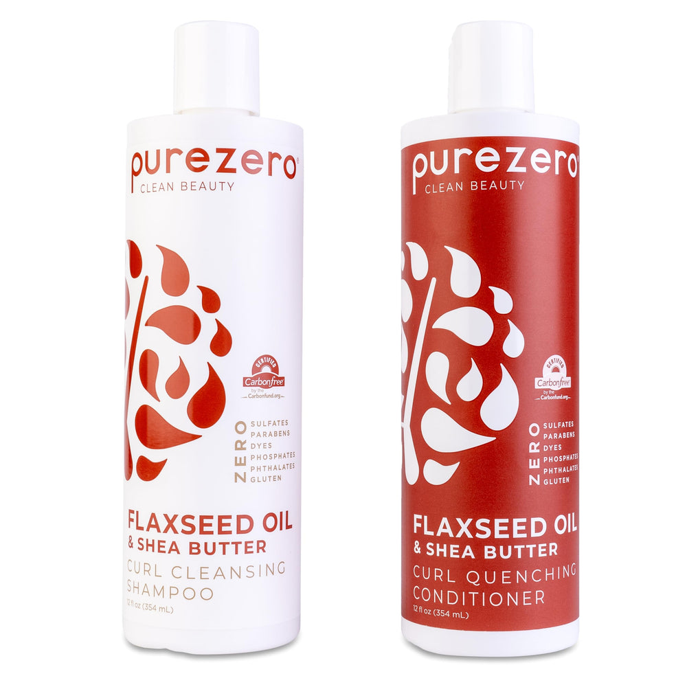 Purezero champú con aceite de lino y manteca de karité, limpieza suave para rizos definidos.