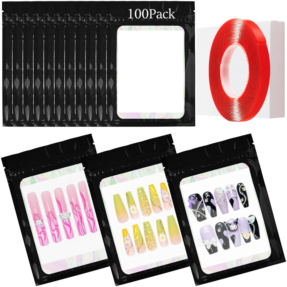 Qenk bolsas holográficas con frente transparente para exhibir uñas.