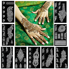 QSTOHENA Henna: plantillas hojas florales para decoraciones temporales seguras.
