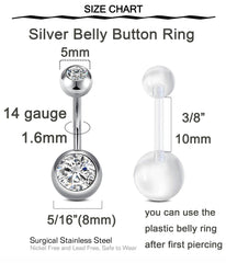 Anillo ombligo QWALIT 14g-1,6mm con bolas de 5mm y 8mm.
