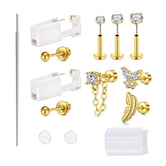 QWALIT kit perforación de orejas en oro con pistola para uso doméstico seguro