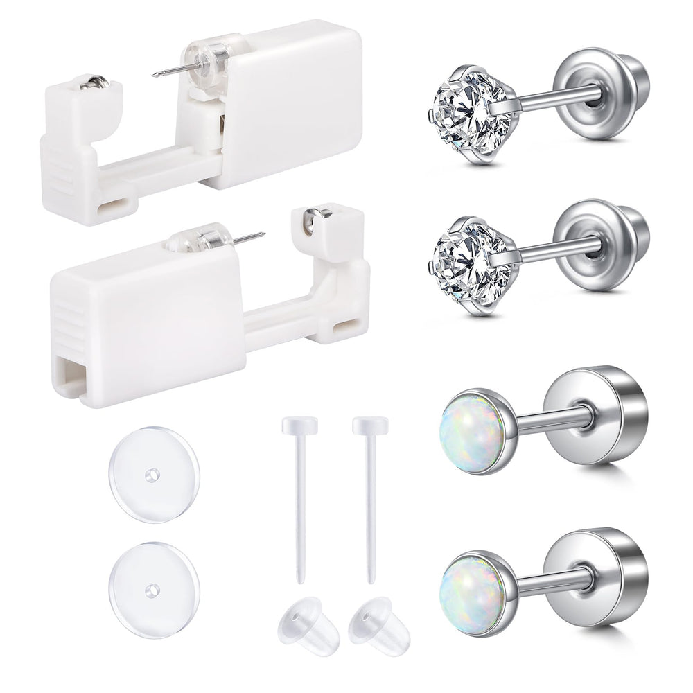 QWALIT kit de perforación de oreja con aretes incluido para uso doméstico seguro.