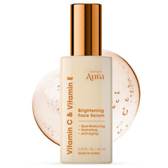 Radiant Aura Serum Vitamina C en envase; brillo suave para uso diario.