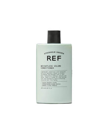 Acondicionador REF voluminizante sin peso, botella visible, para cabello fino buscando cuerpo.