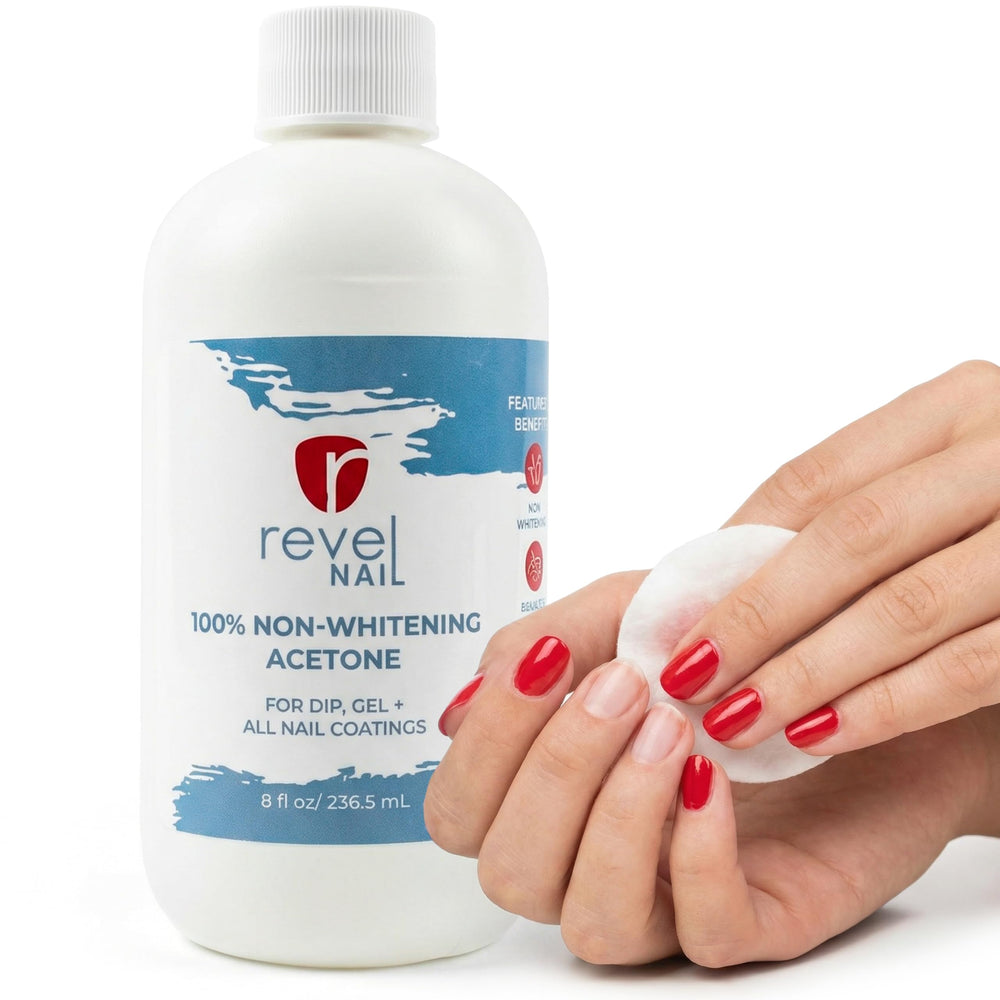 Revel Nail removedor de acetona 100% en botella 8 oz para uso profesional.