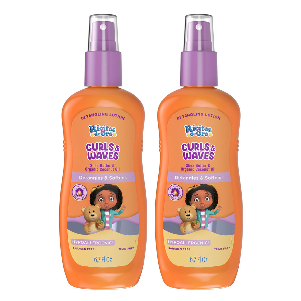 Ricitos de Oro Detangler Spray: botella visible para desenredar rizos con suavidad.
