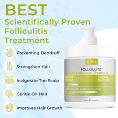 Rida Hair Research Institute Foliculitis Deep Conditioner, mano sosteniendo botella y sensación de frescura