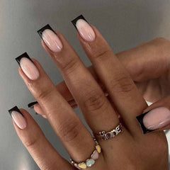 RikView uñas punta francesa negro nude, estilo elegante para uso diario