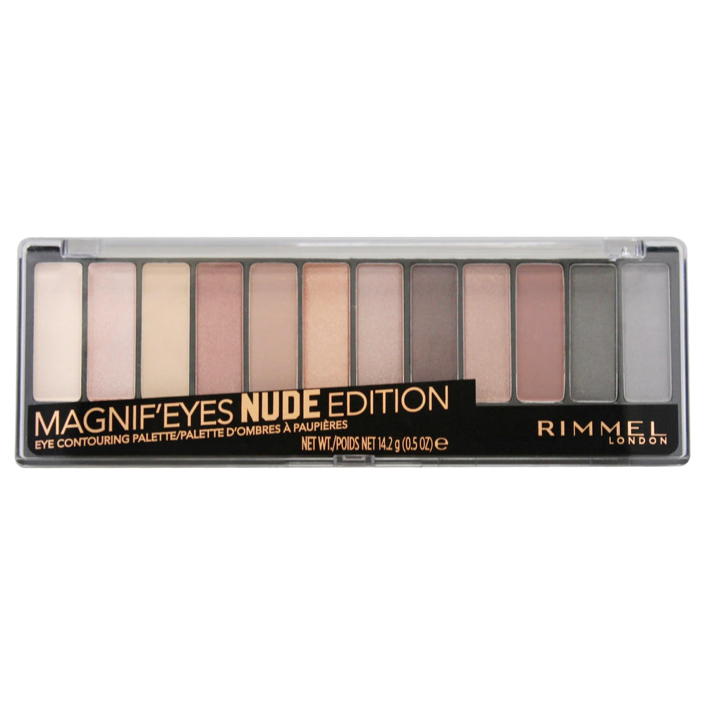 Rimmel Magnif'Eyes paleta de 12 sombras para looks versátiles y duraderos.