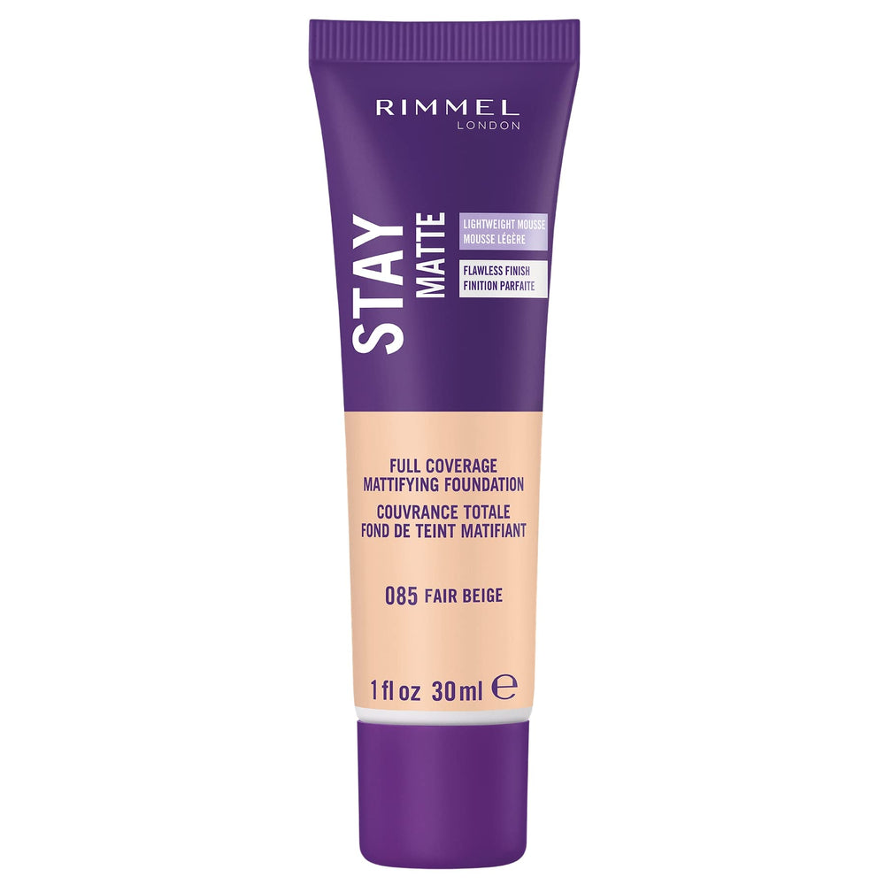 Rimmel Stay Matte Mousse en envase: control de brillo todo el día para piel grasa.
