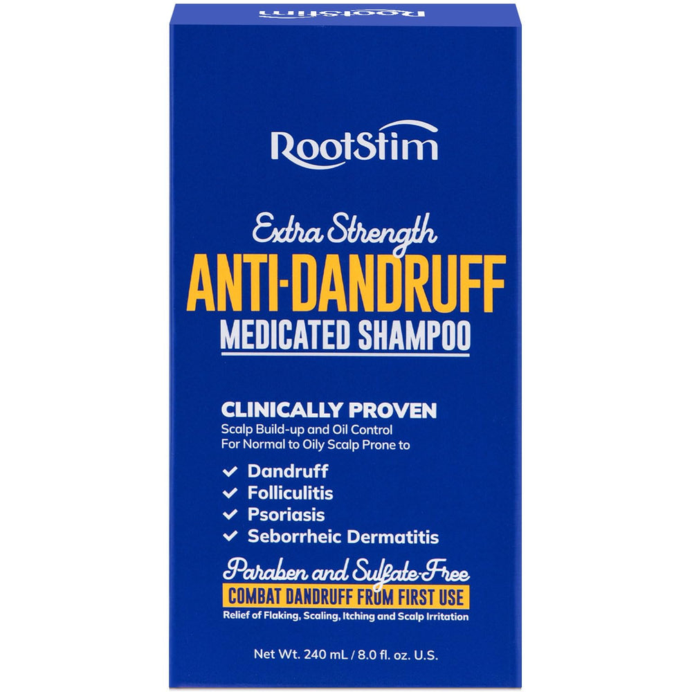 RootStim champú botella frontal, limpieza suave para cuero cabelludo.