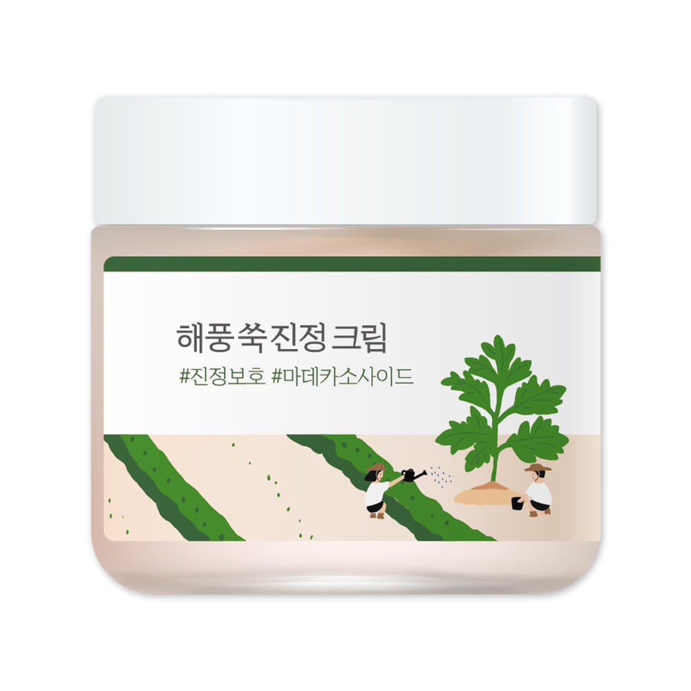 ROUND LAB Mugwort Calming Cream, frasco frontal, calma irritaciones de la piel sensible.