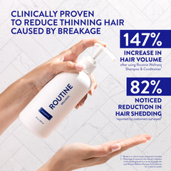 Routine Wellness champú en manos, aplicación para lavado suave y eficaz.