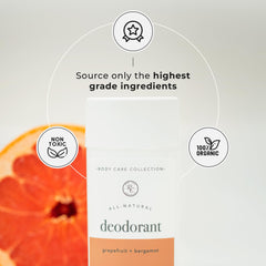 Desodorante Rowe Casa Organics Pomelo Bergamota, aplicación suave para uso diario.