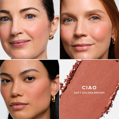 Saie SuperSuede Baked Blush muestra muestras en mejillas con color ligero.