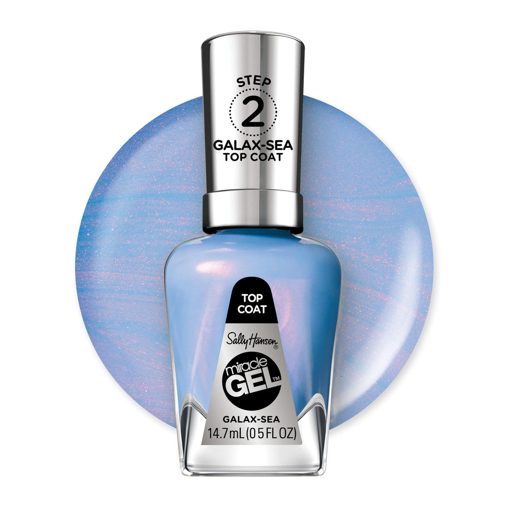 Sally Hansen Miracle Gel Top Coat con destellos azules para un acabado duradero.