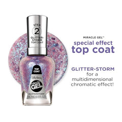 Sally Hansen Miracle Gel Glitterstorm brillo duradero que resalta colores con más intensidad.