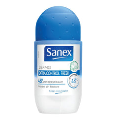 Desodorante Sanex Dermo Extra-Control en frasco de 45 ml para uso diario.
