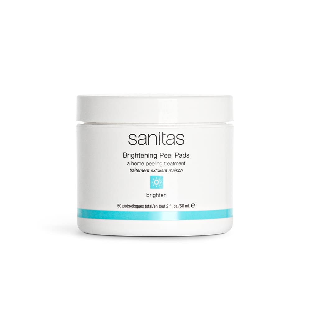 Sanitas discos exfoliantes, frasco iluminador para piel radiante.