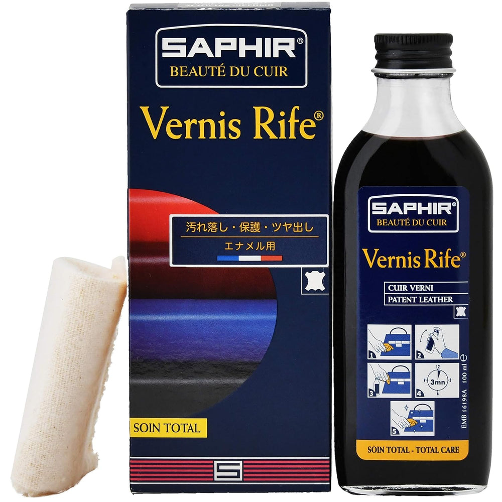 SAPHIR Vernis Rife: frasco frontal listo para limpiar cuero patentado y restaurar brillo