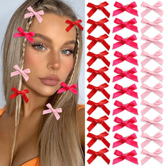 SAWINDA lazo mini rosa cálido para cabello, ideal para peinados diarios.