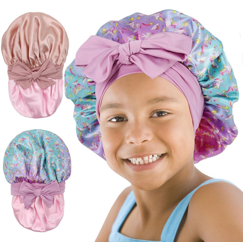 SAYMRE bonete para niñas con estampado frontal, protege rizos al dormir.