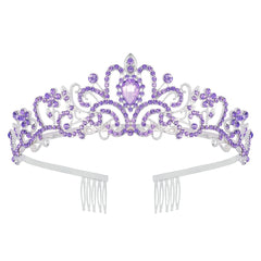 Schmoopy tiara corona cristal purpura, foco frontal, brillo elegante para boda.