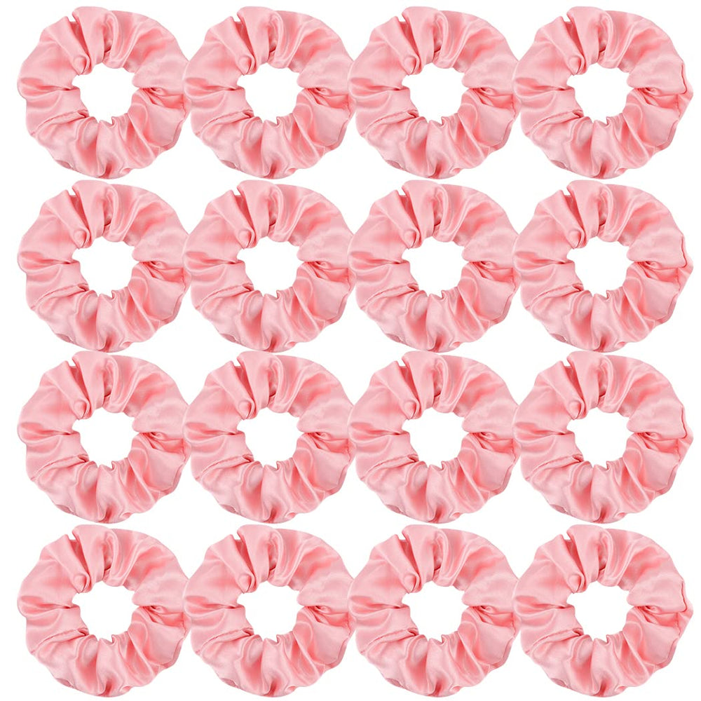 Semato gomas satinadas rosa, paquete de 16 piezas para peinados rápidos.